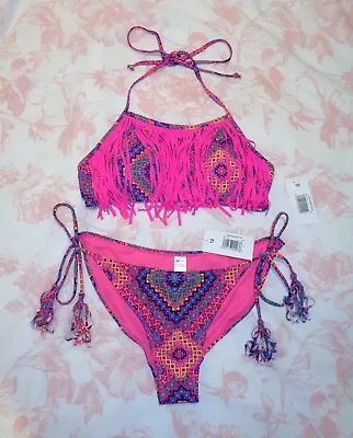 BRAND NEW Ladies Pink Tassel Padded Bikini Top Size 10 Bottoms Size 12 • £9.99