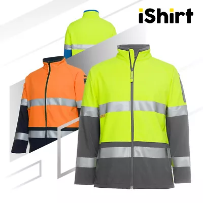 Hi Vis Jacket Soft Shell D&n Reflective Tape Safety Waterproof Workwear • $109.69