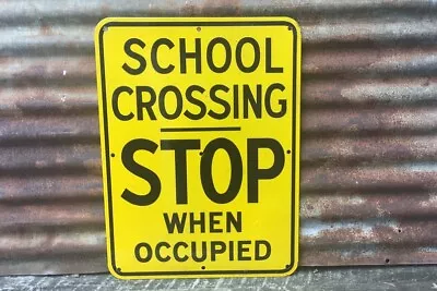 Vintage School Crossing Stop Sign  Porcelain Antique Double Sided Street Sign • $249