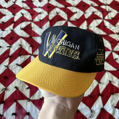 Vintage Michigan Wolverines Strap Back Hat As Is Worn Embroidered 90s • $16