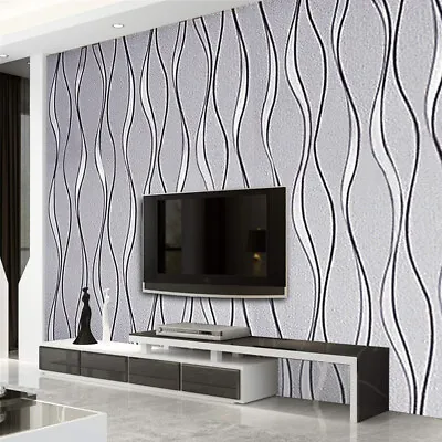 3D Damask Sliver Wave Wallpaper Silver.Grey Wall Paper Rolls Home Room Decor UK* • £6.97