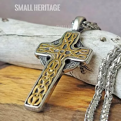 Stainless Steel Celtic Irish Cross Necklace Norse Viking Knot Pendant Men Women • $22.97