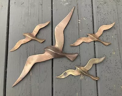 Set Of 4 Brass Seagulls Nautical Wall Hanging Mid Century Modern MCM Vintage • $45