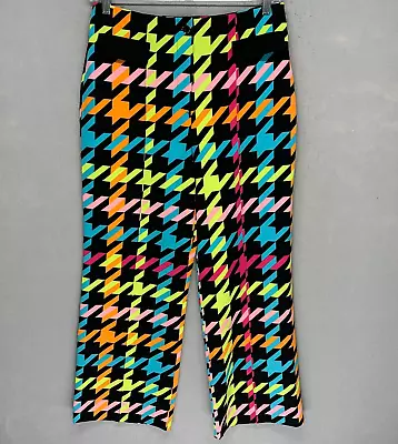 NY&C Womens Colorful Houndstooth Wide Leg High Rise Trousers Pant 12 Retro Funky • $25