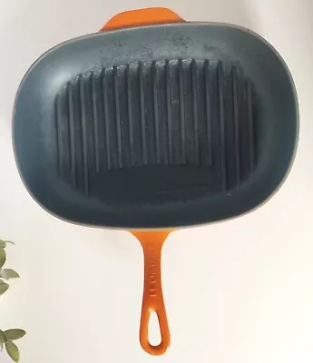 Vintage Le Creuset Cast Iron & Enamel Orange Grill Frying Pan Skillet Oval Shape • £39.99