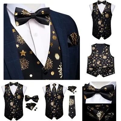 Christmas Mens Waistcoat Christmas Suit Vest Slim Tuxedo Silk Tie Hanky Cufflink • $19.99