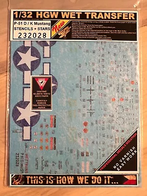 1/32 HGW P-51 D/K Mustang Wet Transfer Decals #232028 • $24.99