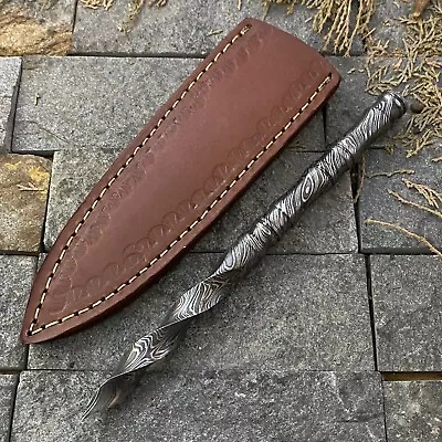 SHARD CUSTOM HAND FORGED Damascus Steel Boot Tri Kris Dagger Knife W/Sheath • $37.99