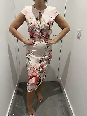 £38 • Buy Bnwt Lipsy Pale Pink Berry Print Bodycon Keyhole Midi Length Style Dress Size 20