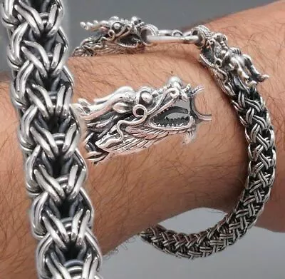 Double Dragon Snake Handmade Woven 925 Sterling Silver Mens Bracelet  8 9 10  • $139