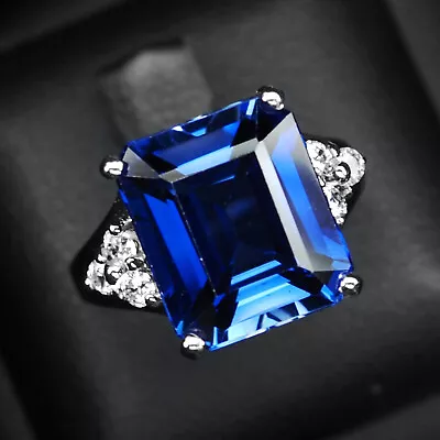 Luxurious Vivid Blue Sapphire Baguette 9.90Ct 925 Sterling Silver Handmade Rings • $27.99