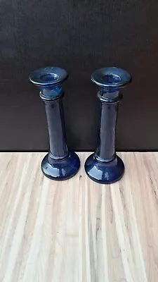 COBALT BLUE Glass Candlestick Holder Set Of Two. Vase Decor. • $29.95