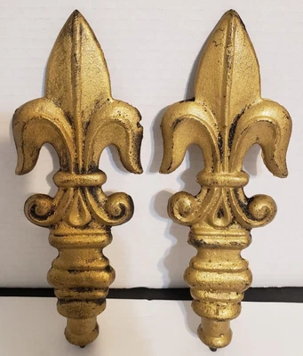 $65 • Buy Vintage Pair Of Fleur De Lis Heavy Cast Iron Gatepost Finials 10  Tall  Ornate