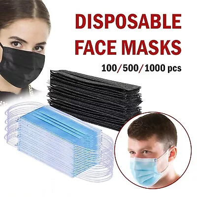 Black / Blue Face Mask Non Medical Surgical Disposable Earloop Safe Mouth Cover • $6.99