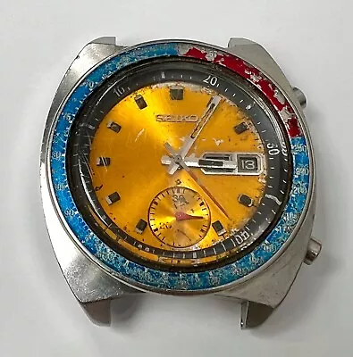 Seiko 6139-6002 Automatic Chronograph Watch POGUE PEPSI Vintage Men Yellow Dial • $170