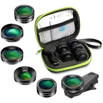 Apexel 6 In 1 Mobile Phone Camera Lens Kit Clip Macro Wide Fisheye For IPhone • £13.69