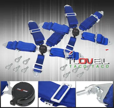 3  Pair 5 Point Harness Blue Cam Lock Seat Belts Support Shoulder Latch • $64.99