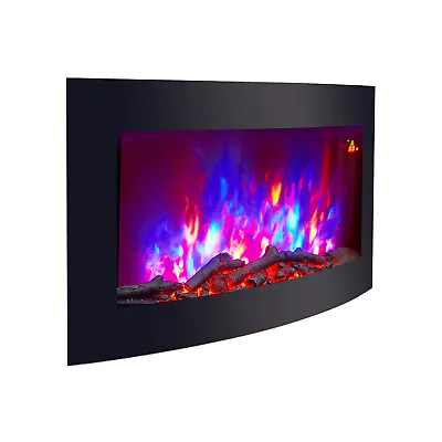 New 2024 Led Colour Flame Effect Truflame Log Curved Wall Mounted Electric Fire • £179.99