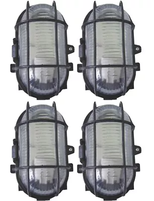 Black Outdoor Garden Security Bulkhead Bulk Head Light Lamp Lantern 60w Ip44 • £7.99