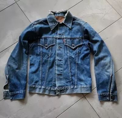 Levi's Denim Jacket S Blue Distressed Indigo Grey Strauss Vintage • $170