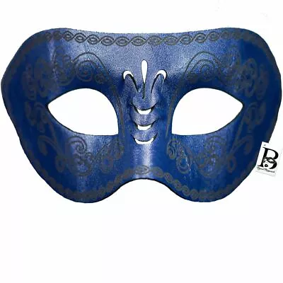 Mens Leather Masquerade Ball Mask Halloween Wedding Mardi Gras Party Mask Navy B • $19.95