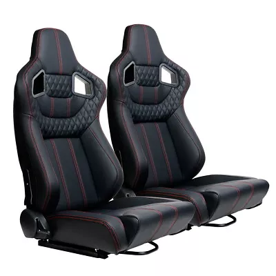 2PCS Universal Car Racing Seats PU Leather Reclinable Bucket Seats Black & Red  • $349.99