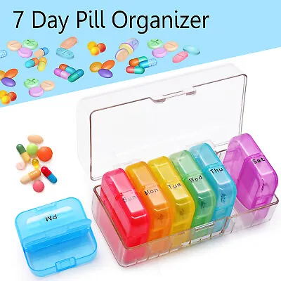 7 Day Pill Organizer Weekly Pill Organizer 2 Times A Day Big Size Medicine Case • $10.65