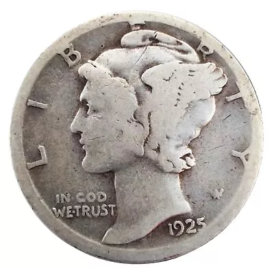 1925-S Mercury 90% Silver Dime Good BEST VALUE ON EBAY Free S&H W/Tracking • $7.99