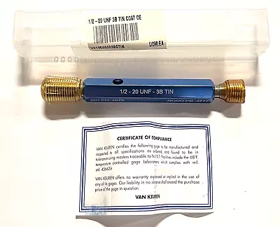 Van Keuren 1/2-20UNF 3B Double End Tin Coated Thread Plug Gage With Handle • $89.99