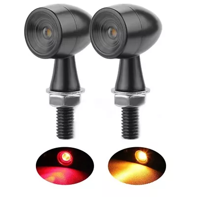 Black MINI Motorcycle LED Bullet Amber Red Brake Blinker Turn Signal Lights • $11.99