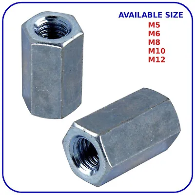 M5 M6 M8 M10 M12 Long Nuts Rod Bar Stud Connector Hex Nut Zinc Plated DIN 6334 • £2.60