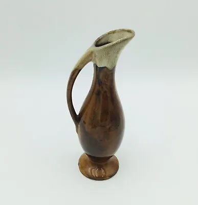 Vintage Anna Van Briggle Pottery Brown Drip Glaze Ewer Pitcher Handled 8in • $25.99