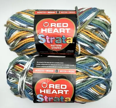 Lot Of 2 Red Heart Strata Pattern Stripes Yarn 100% Acrylic  Cascade  #4 Worsted • $11.95