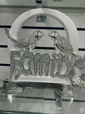 £24.99 • Buy Family Sign Crushed Crystal Diamond Silver Ornament Home Decor Shelf Sitter Gift