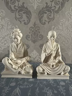 Vtg A. Giannelli Alabaster Bookends Asian Man W/Flute & Woman W/Lute 7.5” Tall  • £24.99