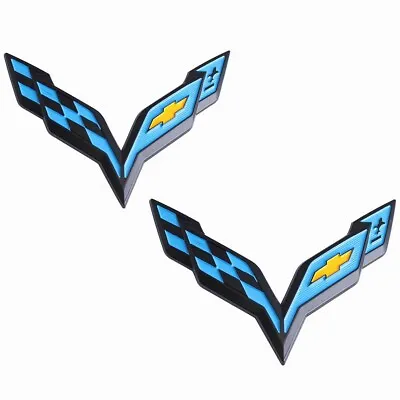 Pair Fits 2014-2019 GM Corvette C7  Emblem Front & Rear Cross Flags Badge Blue • $24.99