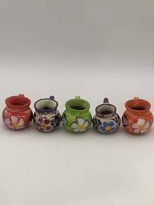 Terracotta Miniature Pots Hand Painted Mexico Kitchen Household Decor Set Of 5 • $16.41