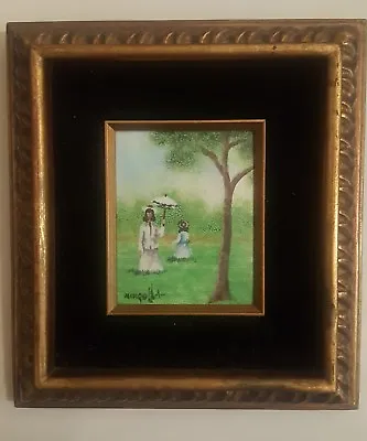 Dom Mingolla Enamel On Copper Vintage Painting Girls With Umbrella Signed • $60