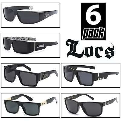 6 Pack  FLAT TOP  LOCS Sunglasses | BLACK Hardcore Gangster Cholo Mens Lowriderz • $29.95