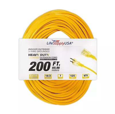 14/3 200Ft 125V SJTW Extension Cord Lighted End 3 Prong Indoor/Outdoor • $55.29