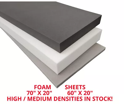  UPHOLSTERY HIGH DENSITY FOAM SHEETS CUT TO 70 X 20 INCHES DEPTHS UP TO 5 INCH • £1.25