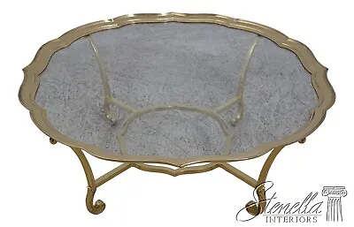 62180EC: LABARGE Large Brass Base Glass Top Coffee Table • $1295