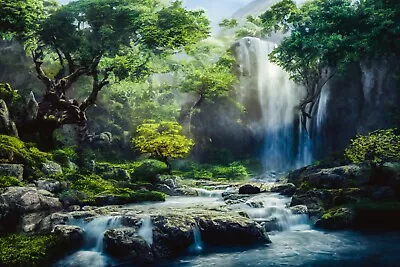 Waterfall Woodland Forest Canvas Picture Print Wall Art • £21.95