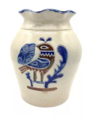 Vintage Tonala Style Mexican Folk Art Pottery Vase Bird Cobalt Blue Hand Painted • $12.74