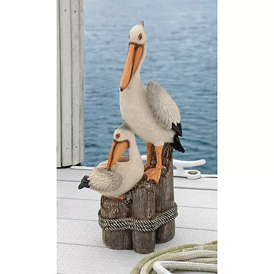 24  Pelicans Seaside Roped Pilings Perch Home Garden Pool Pond Gallery Statue • $137.62