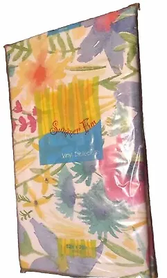 52x70 Summer Fun Vinyl Flannel Back Picnic Tablecloth Oblong Floral • $8.88