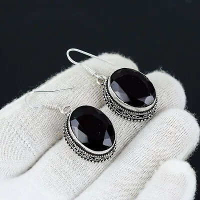 Natural Black Spinel Gemstone Vintage 925 Silver Earrings For Wedding Gift • $12.99