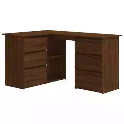 Industrial Wooden Corner L-Shape Computer Desk 6 Drawers Wood Office Desks Table • £144.99