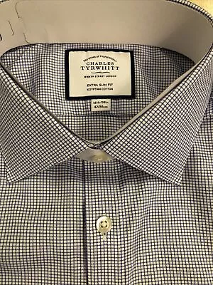 Charles Tyrwhitt Extra Slim Fit Egyptian Cotton Blue Check Smart Shirt 16  NEW • £25.41