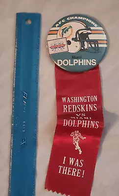 MIAMI DOLPHINS AFC CHAMPIONS Super Bowl XVII Pinback Button 3 1/4  With Ribbon • $10